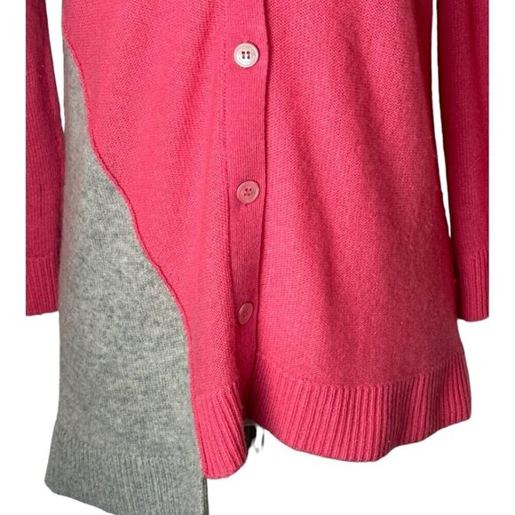 Magaschoni Sweater Womens Medium Pink Gray Knit Cashmere Asymmetric Hem Cardigan - Picture 5 of 10